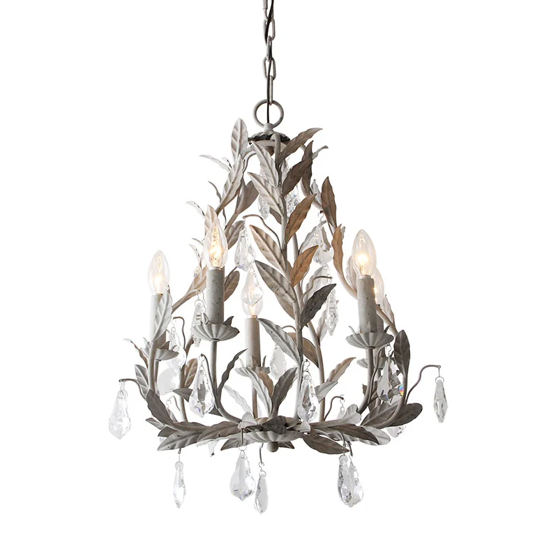 Energiezuinige LED Metalen blad kroonluchterlamp modernisme 5 lampen grijs/verontrust wit hangend verlichtingsarmatuur met...