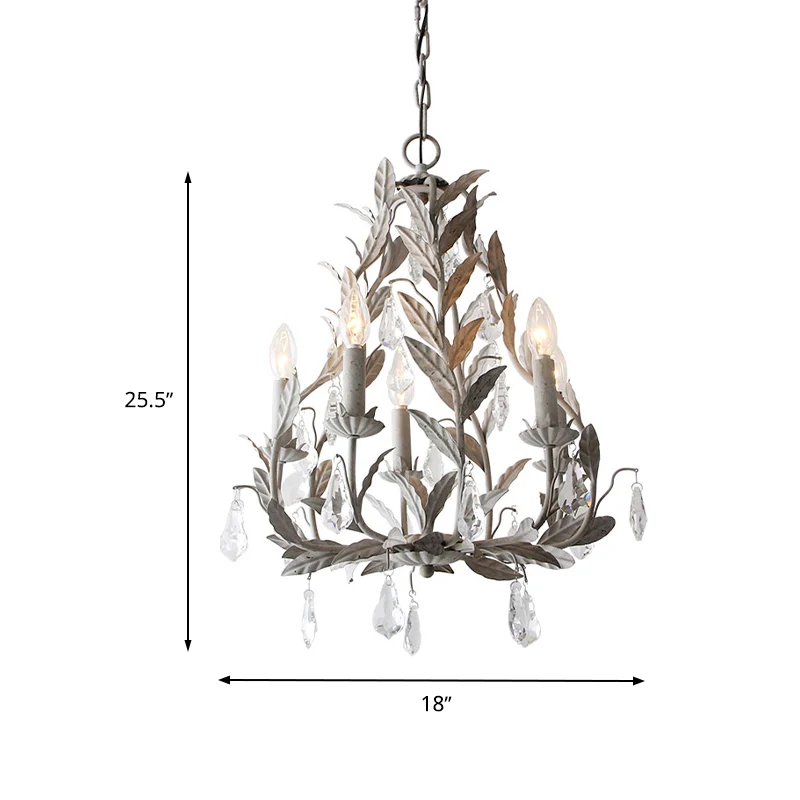 Energiezuinige LED Metalen blad kroonluchterlamp modernisme 5 lampen grijs/verontrust wit hangend verlichtingsarmatuur met...