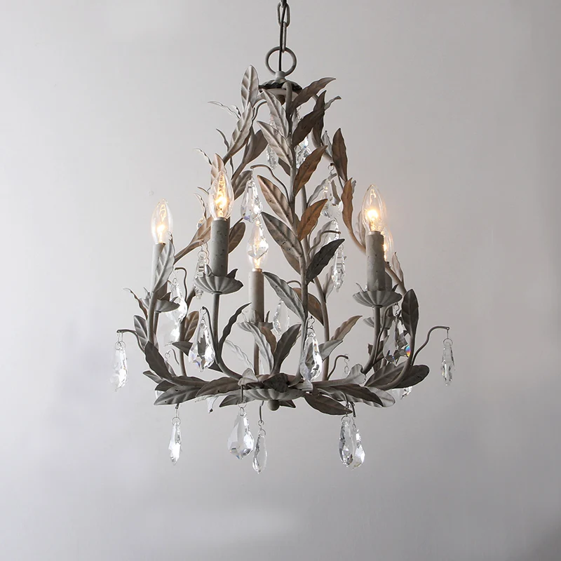 Energiezuinige LED Metalen blad kroonluchterlamp modernisme 5 lampen grijs/verontrust wit hangend verlichtingsarmatuur met...