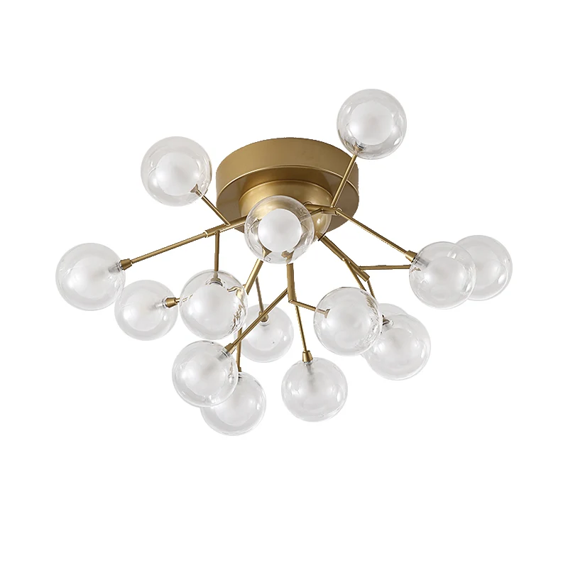 Energiezuinige LED Multi-head Plant Semi-plafondmontagelamp Romantische metalen glazen plafondlamp goud voor hotel