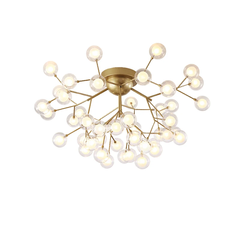 Energiezuinige LED Multi-head Plant Semi-plafondmontagelamp Romantische metalen glazen plafondlamp goud voor hotel