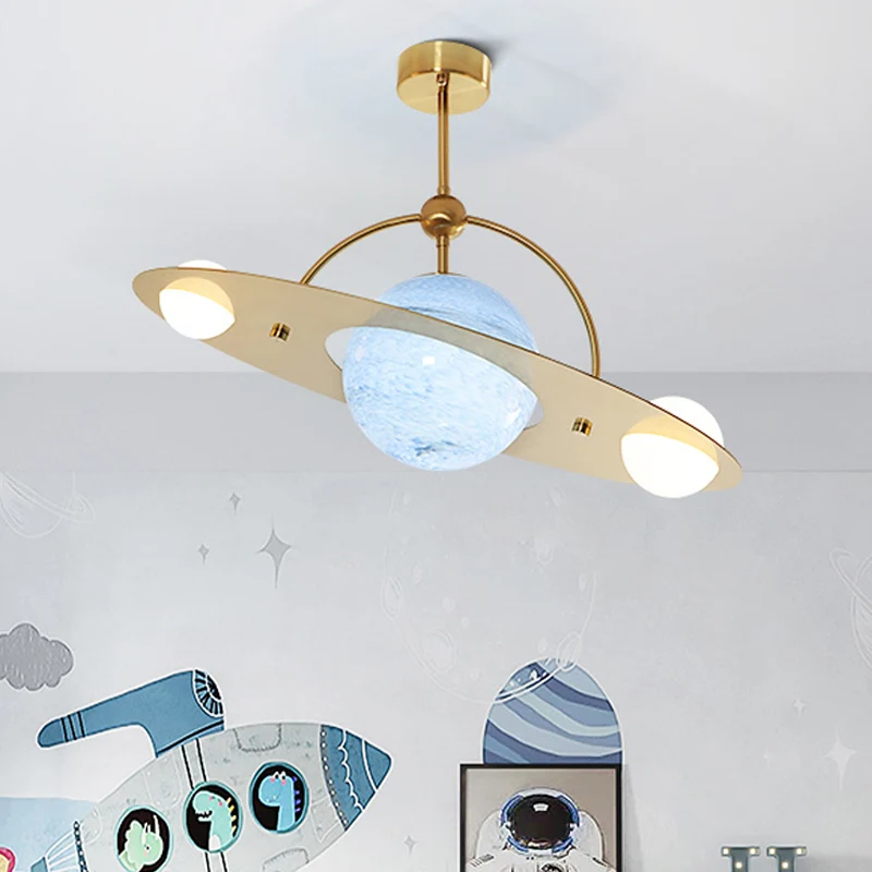Energiezuinige LED Saturn semi-inbouw plafondlamp cartoon wit glas 2 lampen wit/beige/blauw inbouwlamp