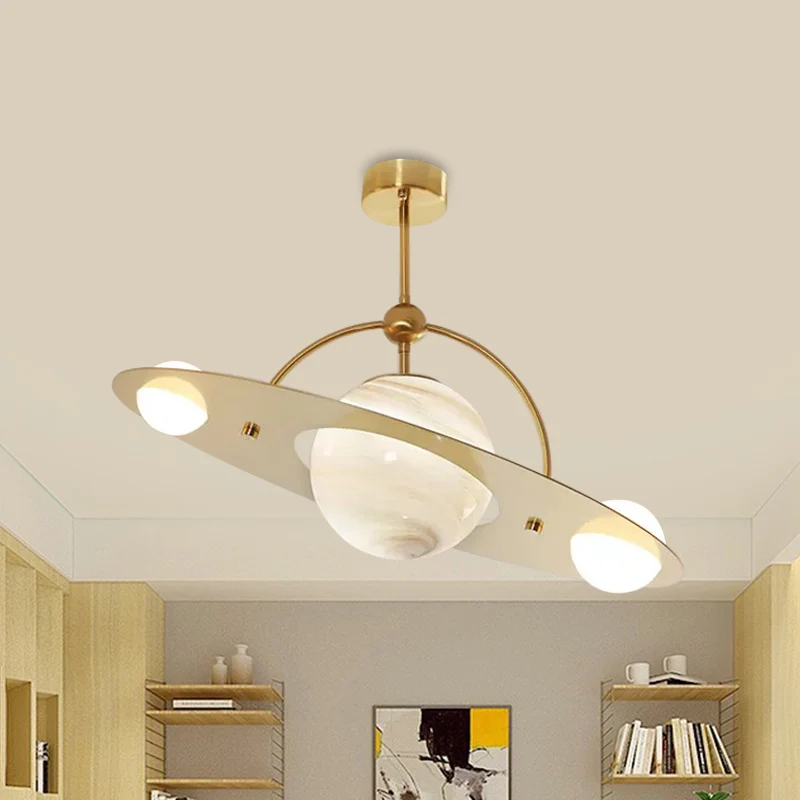 Energiezuinige LED Saturn semi-inbouw plafondlamp cartoon wit glas 2 lampen wit/beige/blauw inbouwlamp