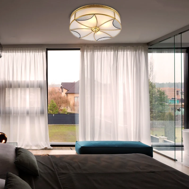 Gecertificeerd IP44 Goud 4/6 lampen plafondmontage klassiek stijl gebogen matglazen paneel drum inbouwlamp voor woonkamer,...