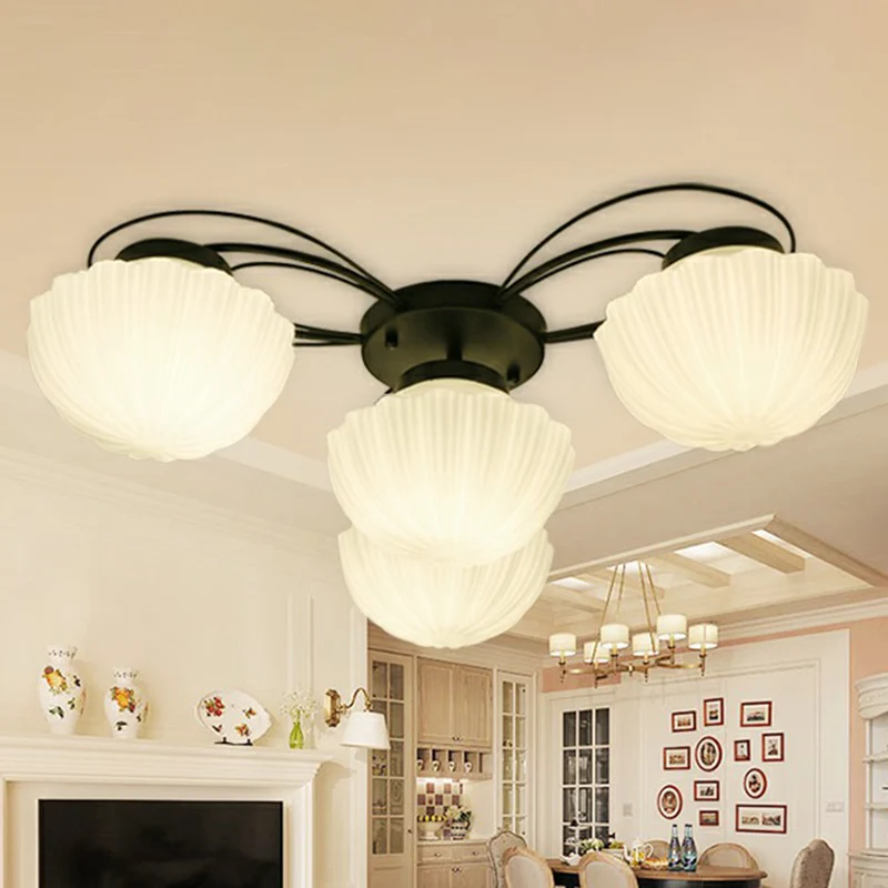 Geribbelde crèmekleurige glazen zwarte inbouwkroonluchter Bowl Klassieke semi-inbouwlamp voor eetkamer - Incl. Garantie