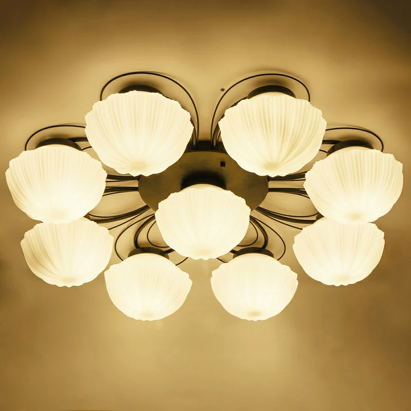 Geribbelde crèmekleurige glazen zwarte inbouwkroonluchter Bowl Klassieke semi-inbouwlamp voor eetkamer - Incl. Garantie