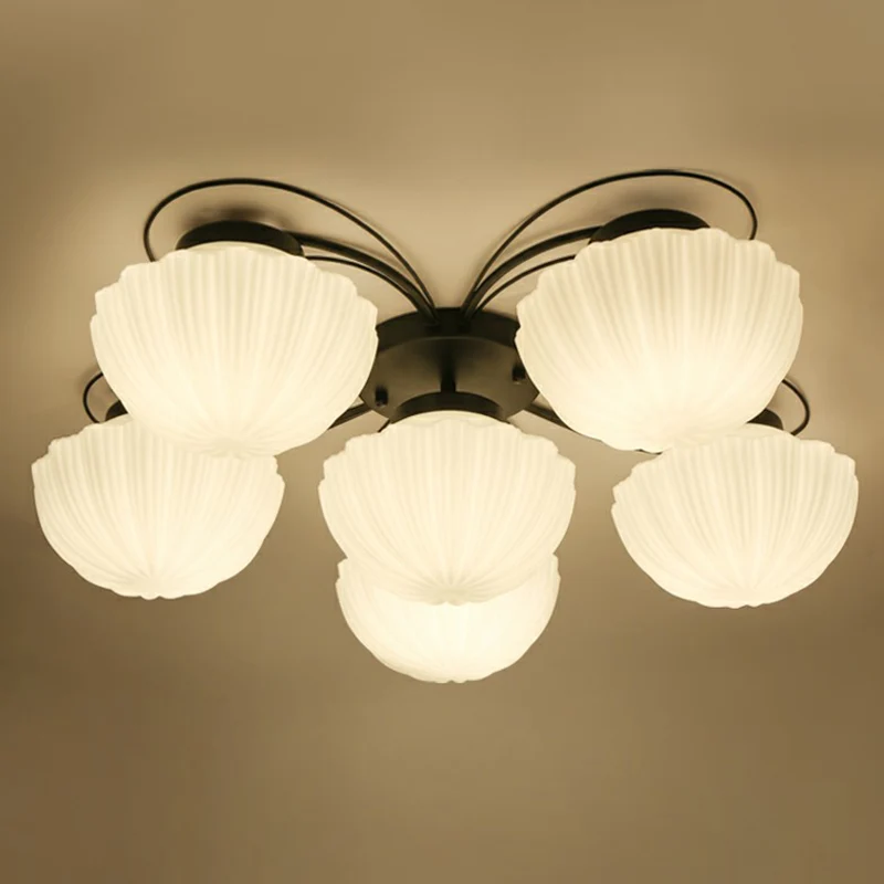 Geribbelde crèmekleurige glazen zwarte inbouwkroonluchter Bowl Klassieke semi-inbouwlamp voor eetkamer - Incl. Garantie