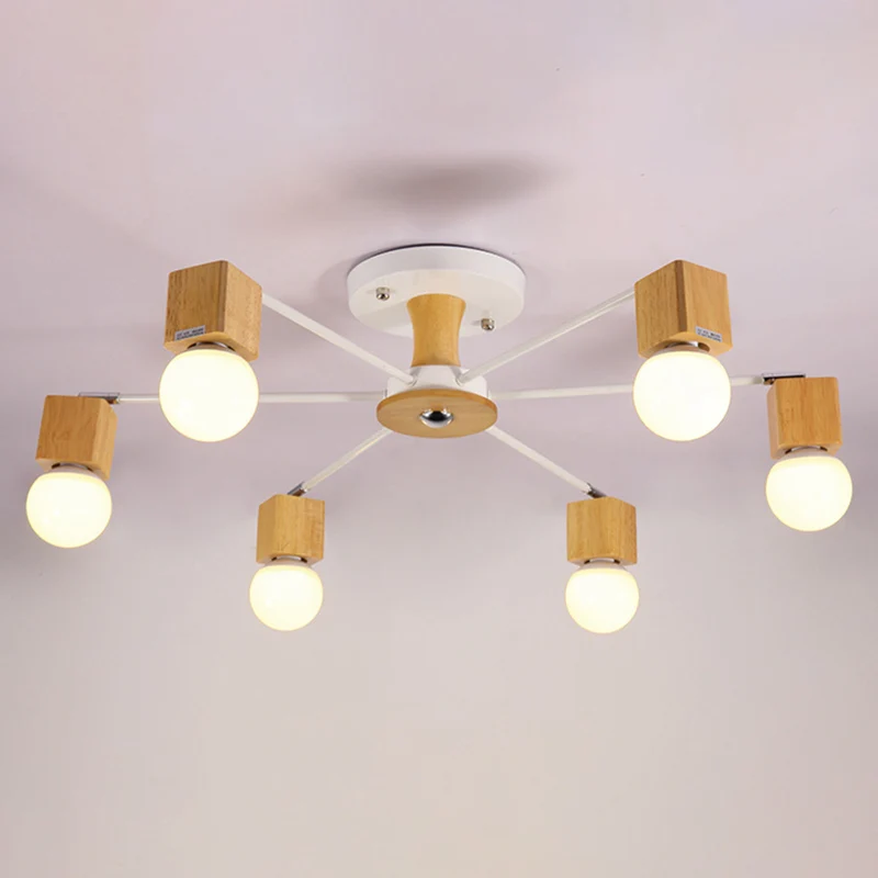 Houten kubus semi-gemonteerde verlichting Scandinavisch wit en lichtbruin plafondinbouwlamp met open lampontwerp