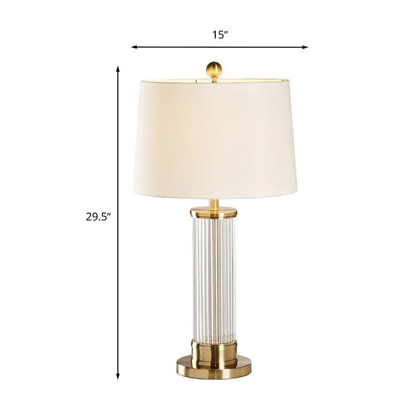 1 Light Drum Task Lighting Traditionele witte stoffen leeslamp voor slaapkamer, 14"/15" omvangrijk
