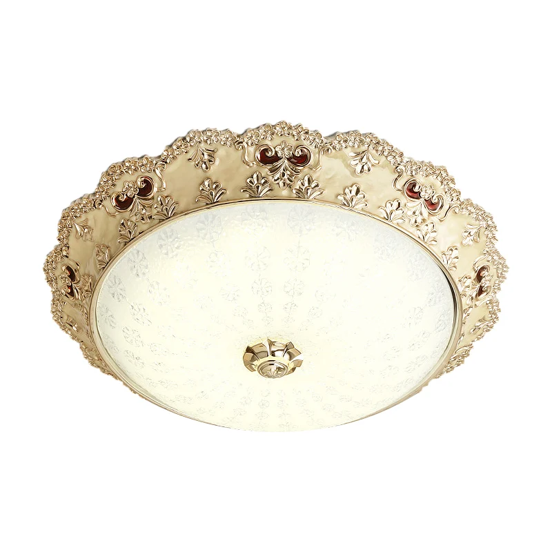 Milky Glass Dome Shaped Flushmount Vintage Style LED Bedroom Close to Ceiling Lighting Gold, 14"/16"/19.5" W Gold