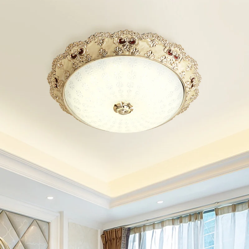 Milky Glass Dome Shaped Flushmount Vintage Style LED Bedroom Close to Ceiling Lighting Gold, 14"/16"/19.5" W Gold