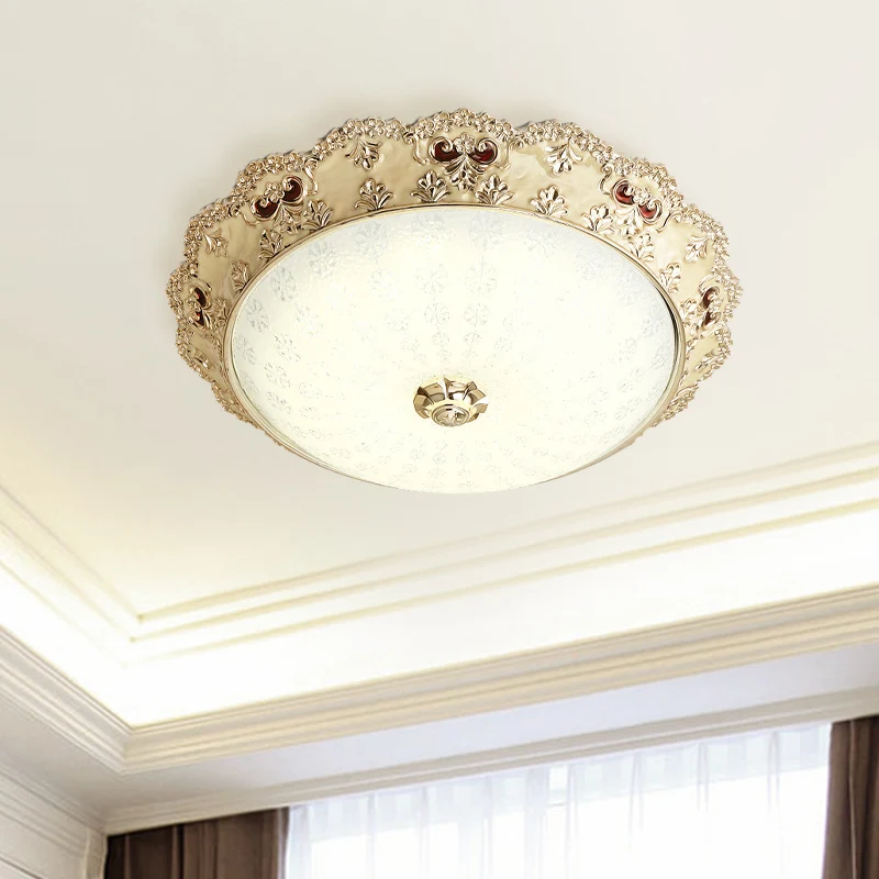 Milky Glass Dome Shaped Flushmount Vintage Style LED Bedroom Close to Ceiling Lighting Gold, 14"/16"/19.5" W Gold