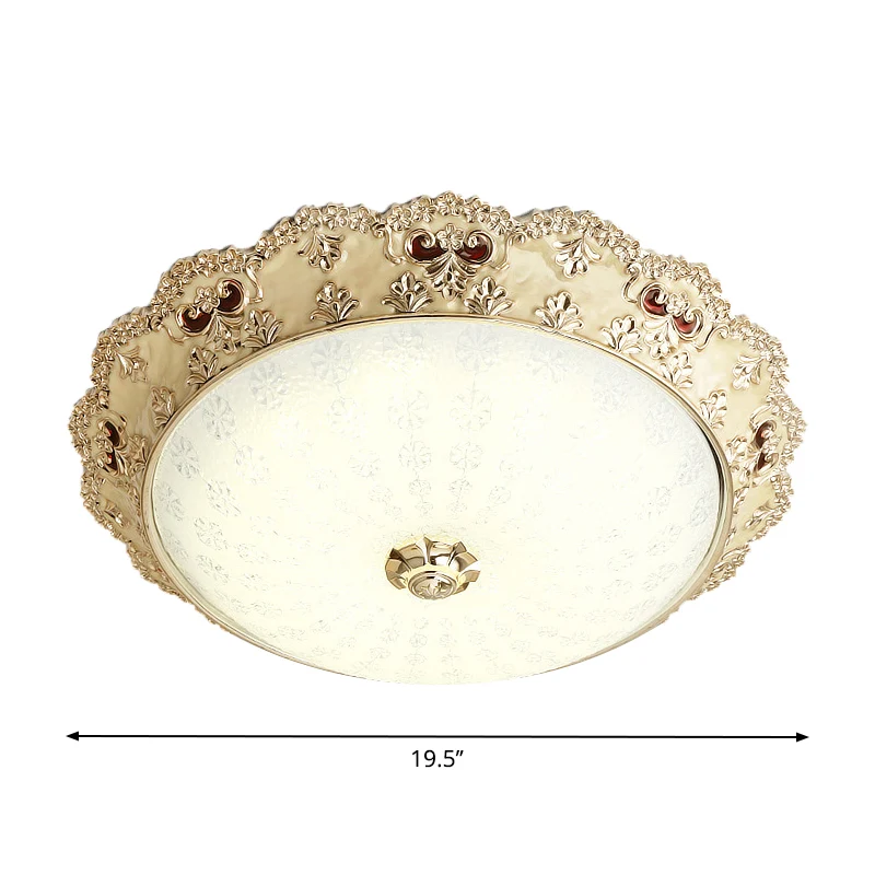 Milky Glass Dome Shaped Flushmount Vintage Style LED Bedroom Close to Ceiling Lighting Gold, 14"/16"/19.5" W Gold