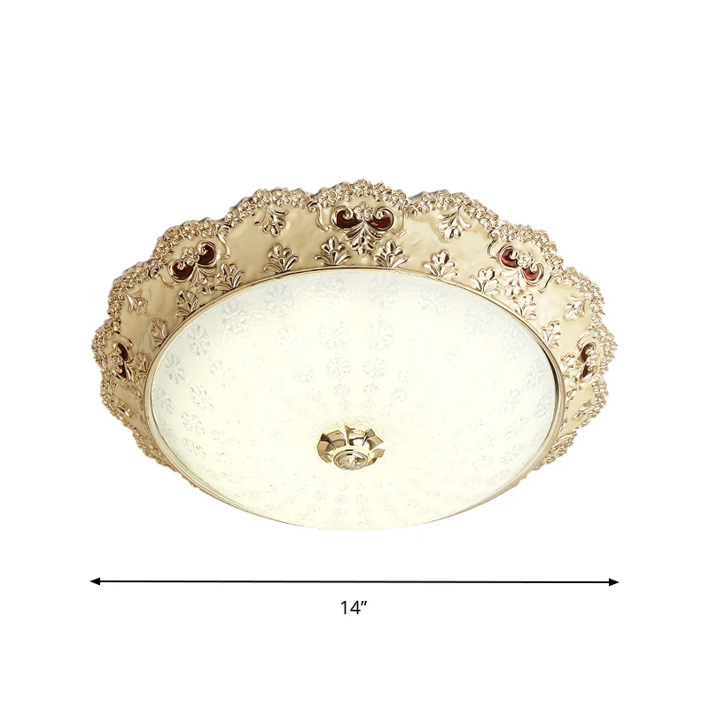 Milky Glass Dome Shaped Flushmount Vintage Style LED Bedroom Close to Ceiling Lighting Gold, 14"/16"/19.5" W Gold