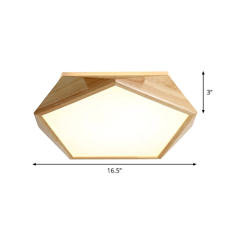 Modernist Pentagon Ceiling Flush Wood 16.5"/20.5" Sprei LED Bedroom Flush Mount Lamp Beige, Warm/White Light - Incl. Garan...