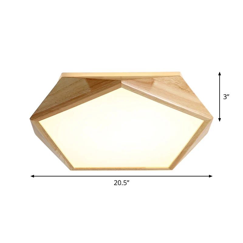 Modernist Pentagon Ceiling Flush Wood 16.5"/20.5" Sprei LED Bedroom Flush Mount Lamp Beige, Warm/White Light - Incl. Garan...
