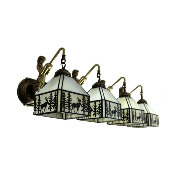 Rustieke Lodge-wandlamp met boshert 4-lichts kunstglazen wandkandelaar ecru met zeemeermin voor café