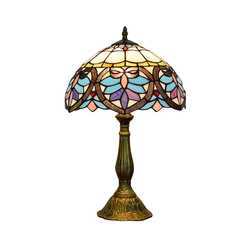 Tiffany Victoriaanse 8"/12"/16" brede bureaulamp 1 zwak gebrandschilderd glas bureaulamp antiek messing voor woonkamer