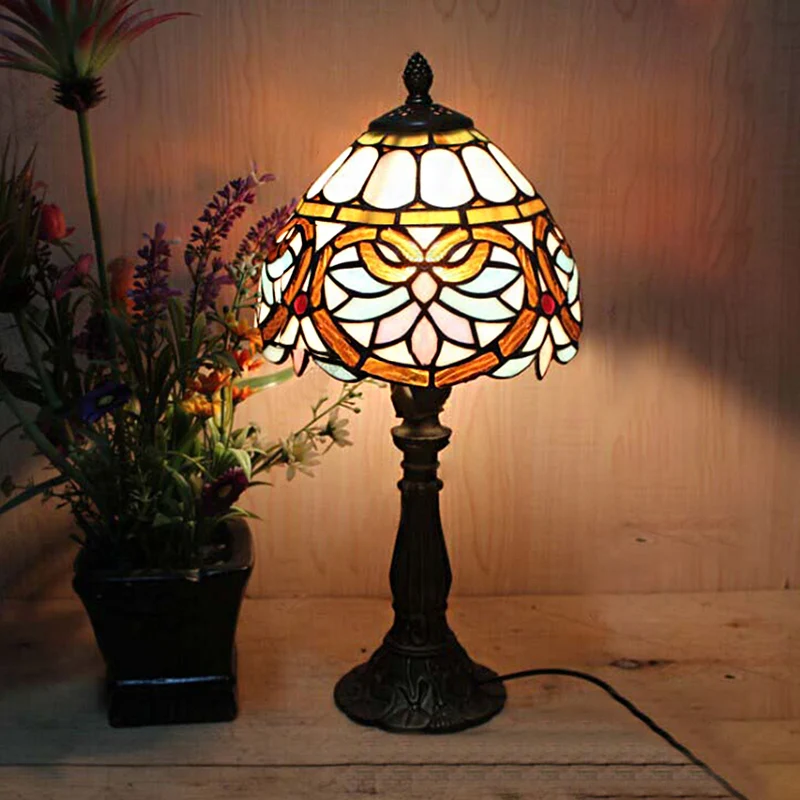 Tiffany Victoriaanse 8"/12"/16" brede bureaulamp 1 zwak gebrandschilderd glas bureaulamp antiek messing voor woonkamer