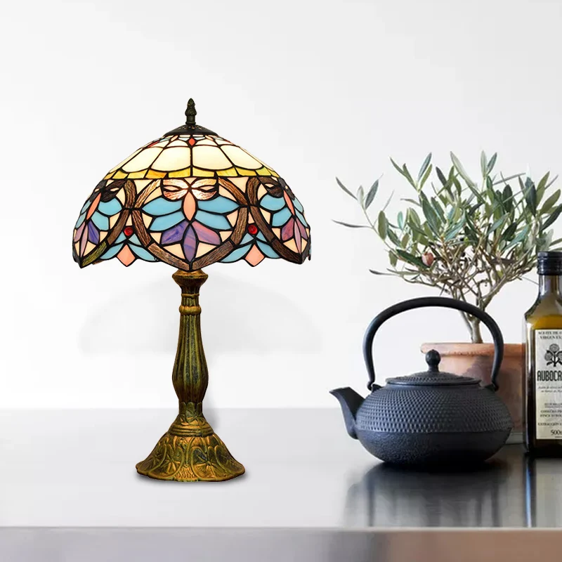 Tiffany Victoriaanse 8"/12"/16" brede bureaulamp 1 zwak gebrandschilderd glas bureaulamp antiek messing voor woonkamer