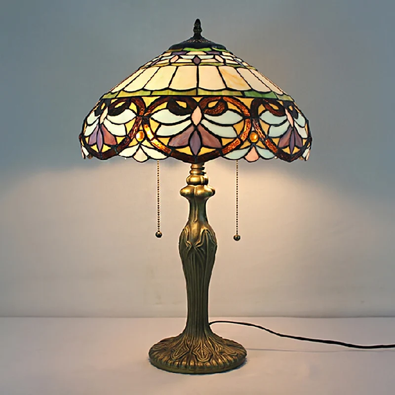 Tiffany Victoriaanse 8"/12"/16" brede bureaulamp 1 zwak gebrandschilderd glas bureaulamp antiek messing voor woonkamer