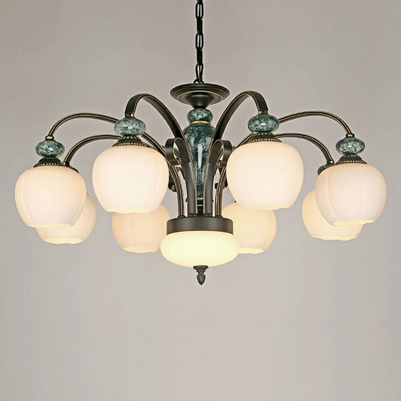 Wit glazen bloemvormige plafondverlichting Traditionele eetkamer kroonluchter lichtarmatuur | Snel Leverbaar