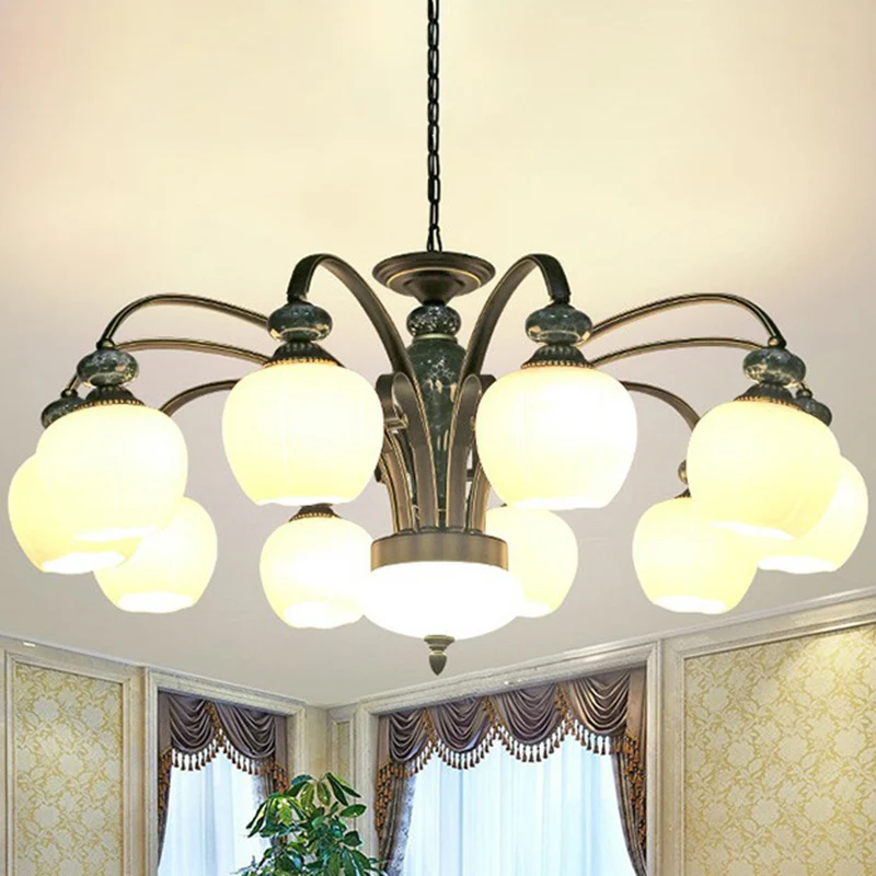 Wit glazen bloemvormige plafondverlichting Traditionele eetkamer kroonluchter lichtarmatuur | Snel Leverbaar