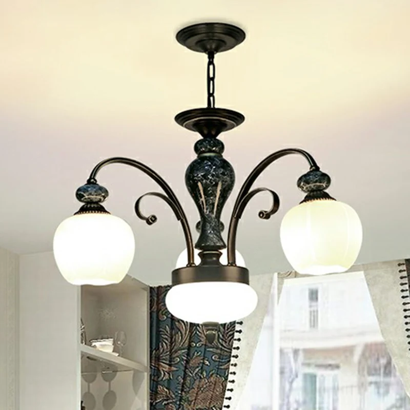 Wit glazen bloemvormige plafondverlichting Traditionele eetkamer kroonluchter lichtarmatuur | Snel Leverbaar
