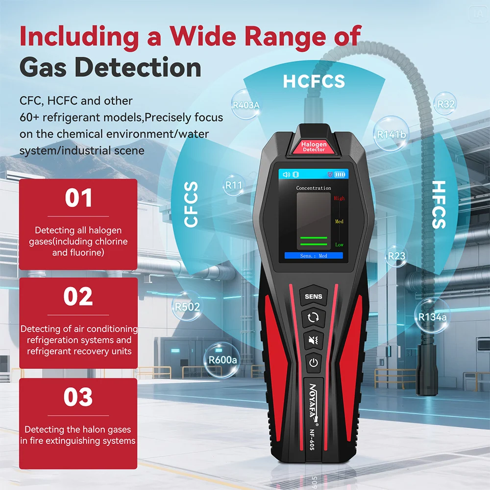 Gecertificeerd Noyafa NF-605 Halogen Gas Detector - Foutloos Refrigerant Leak Detection Tool HVAC, Chemical & Industrial Use