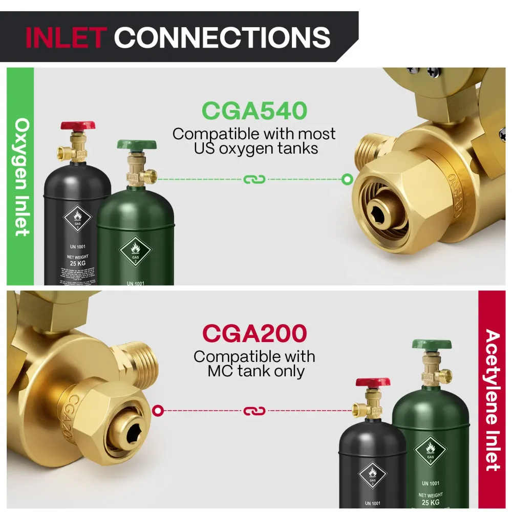 Oxygen Acetylene Welding Gas Regulators CGA540 and CGA200 Set