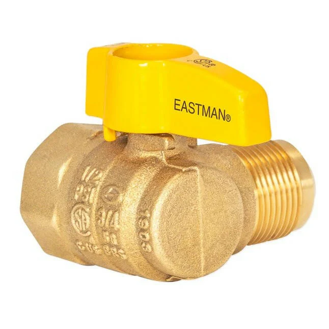 Professionele Kwaliteit Eastman 3/4 . FIB x 5/8 . Flare Angled Messing Gas Ball Valve