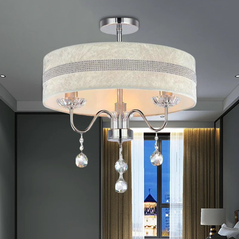Nordic Drum Fabric Chandelier Light 3/4 Lights Ceiling Light Crystal Drop Chroom Bedroom met Bewegingssensor Chrome