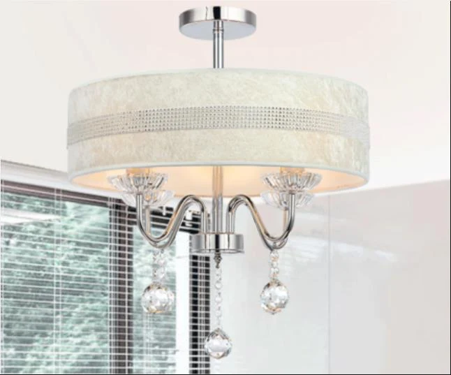 Nordic Drum Fabric Chandelier Light 3/4 Lights Ceiling Light Crystal Drop Chroom Bedroom met Bewegingssensor Chrome