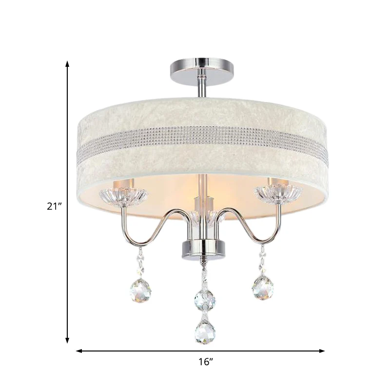 Nordic Drum Fabric Chandelier Light 3/4 Lights Ceiling Light Crystal Drop Chroom Bedroom met Bewegingssensor Chrome