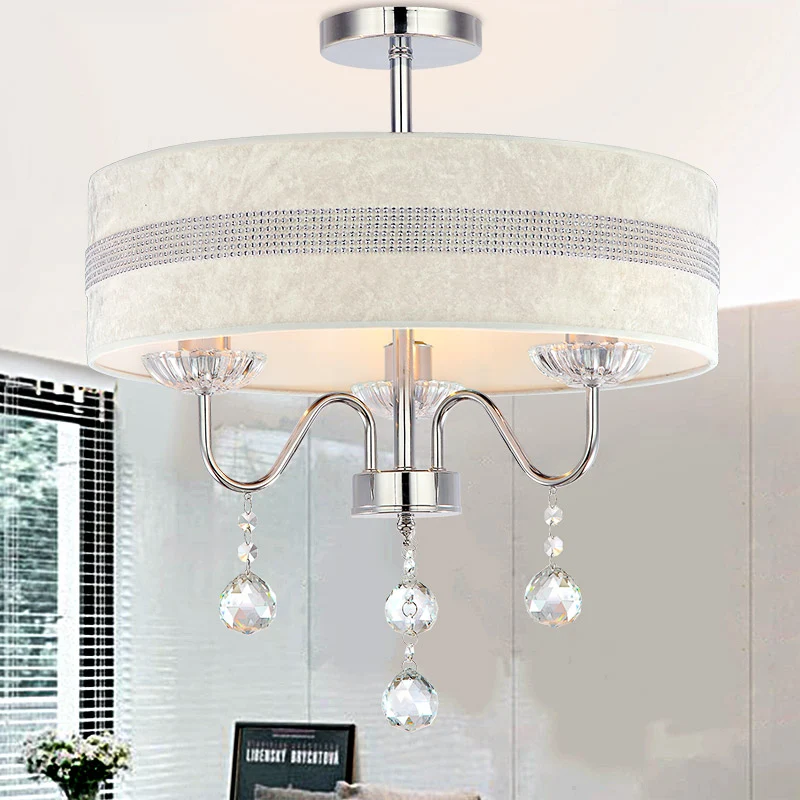 Nordic Drum Fabric Chandelier Light 3/4 Lights Ceiling Light Crystal Drop Chroom Bedroom met Bewegingssensor Chrome