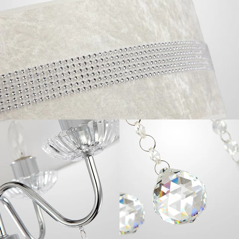 Nordic Drum Fabric Chandelier Light 3/4 Lights Ceiling Light Crystal Drop Chroom Bedroom met Bewegingssensor Chrome