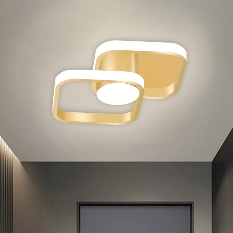 Plafondverlichting met metalen vierkant frame, eenvoud, LED-gouden inbouwarmatuur warm/wit zwak