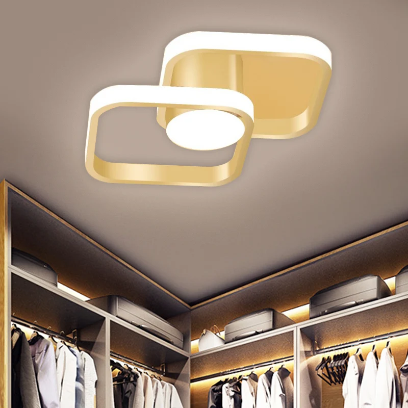 Plafondverlichting met metalen vierkant frame, eenvoud, LED-gouden inbouwarmatuur warm/wit zwak