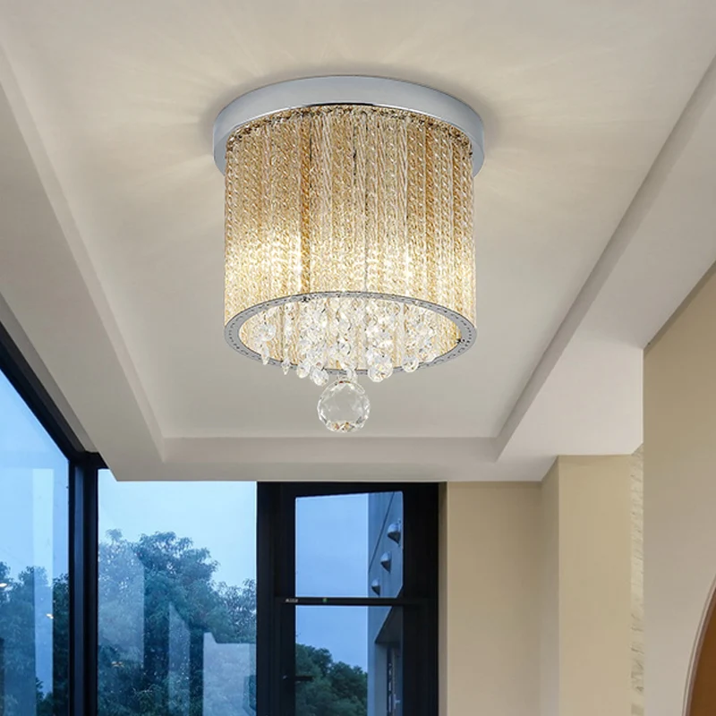Moderne cilinder plafondlamp spiraalvormige glazen staaf 2 lampen balkon inbouwlamp chroom met kristallen druppel, 7"/10"...