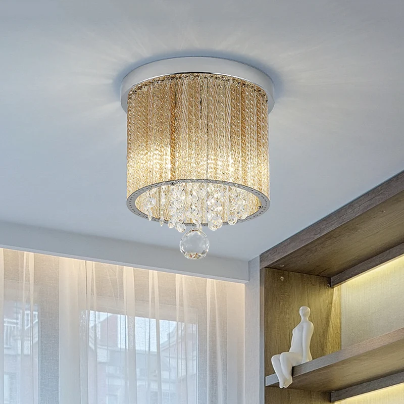 Moderne cilinder plafondlamp spiraalvormige glazen staaf 2 lampen balkon inbouwlamp chroom met kristallen druppel, 7"/10"...
