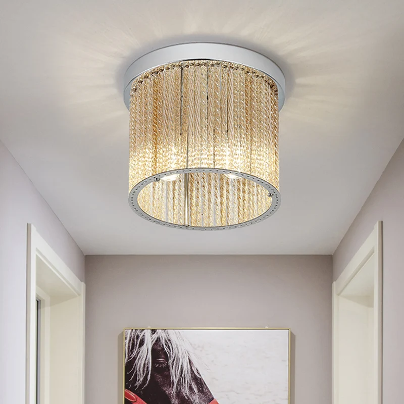Moderne cilinder plafondlamp spiraalvormige glazen staaf 2 lampen balkon inbouwlamp chroom met kristallen druppel, 7"/10"...