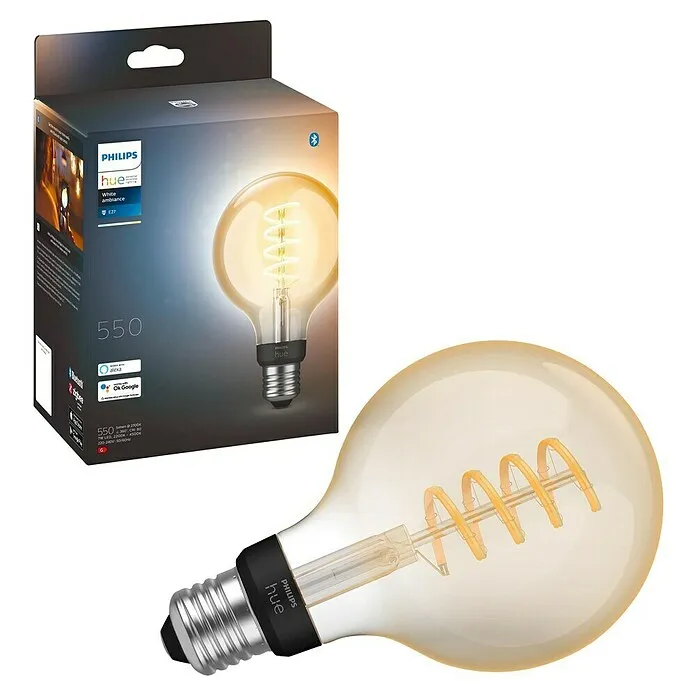 Philips Hue Smart-ledlamp Parelmoer Ambiance Filament - E27, Dimbaar, Warm wit, 550 lm, 7 W, Lampaanduiding: G93