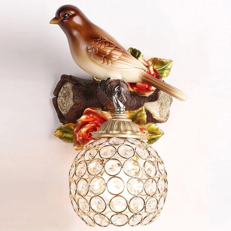 Waterdichte IP65 Bruine wandlamp met enkele lamp, retrostijl, helder kristal ingelegde bubbelvogel, vormgegeven wandgemont...