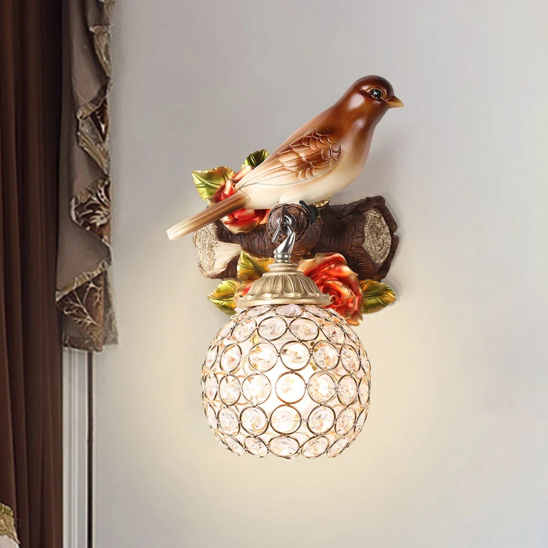 Waterdichte IP65 Bruine wandlamp met enkele lamp, retrostijl, helder kristal ingelegde bubbelvogel, vormgegeven wandgemont...