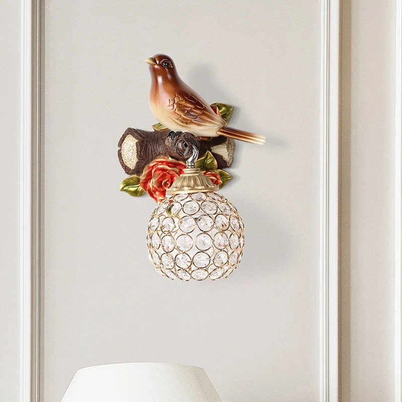 Waterdichte IP65 Bruine wandlamp met enkele lamp, retrostijl, helder kristal ingelegde bubbelvogel, vormgegeven wandgemont...