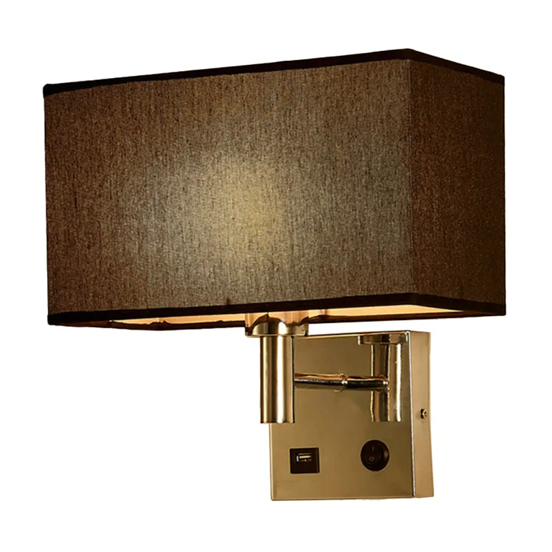 Beige/zwart/witte rechthoekige wandlamp Eenvoud 1-kops stoffen wandgemonteerde verlichting voor nachtkastje | CE-gecertifi...