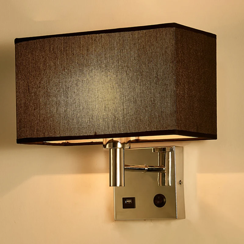 Beige/zwart/witte rechthoekige wandlamp Eenvoud 1-kops stoffen wandgemonteerde verlichting voor nachtkastje | CE-gecertifi...