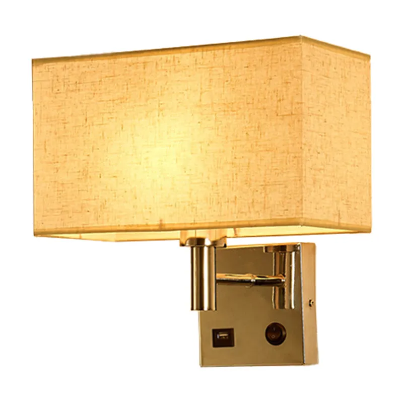 Beige/zwart/witte rechthoekige wandlamp Eenvoud 1-kops stoffen wandgemonteerde verlichting voor nachtkastje | CE-gecertifi...