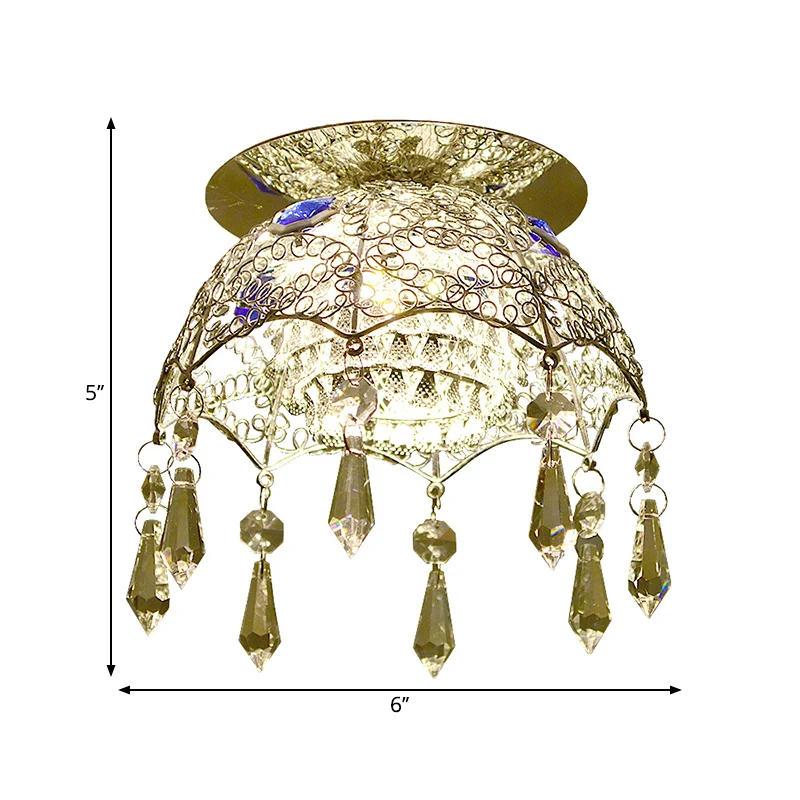 Minimal LED Ceiling Lamp Verchroomd Scalloped Dome Flush Mount Light Crystal Shade Warm/White Light Chrome