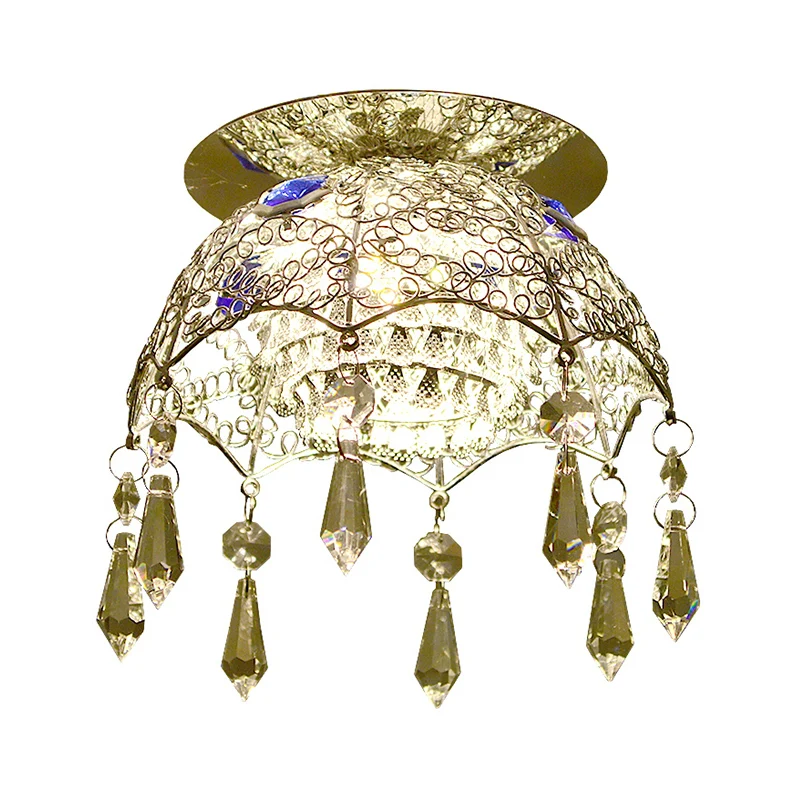 Minimal LED Ceiling Lamp Verchroomd Scalloped Dome Flush Mount Light Crystal Shade Warm/White Light Chrome